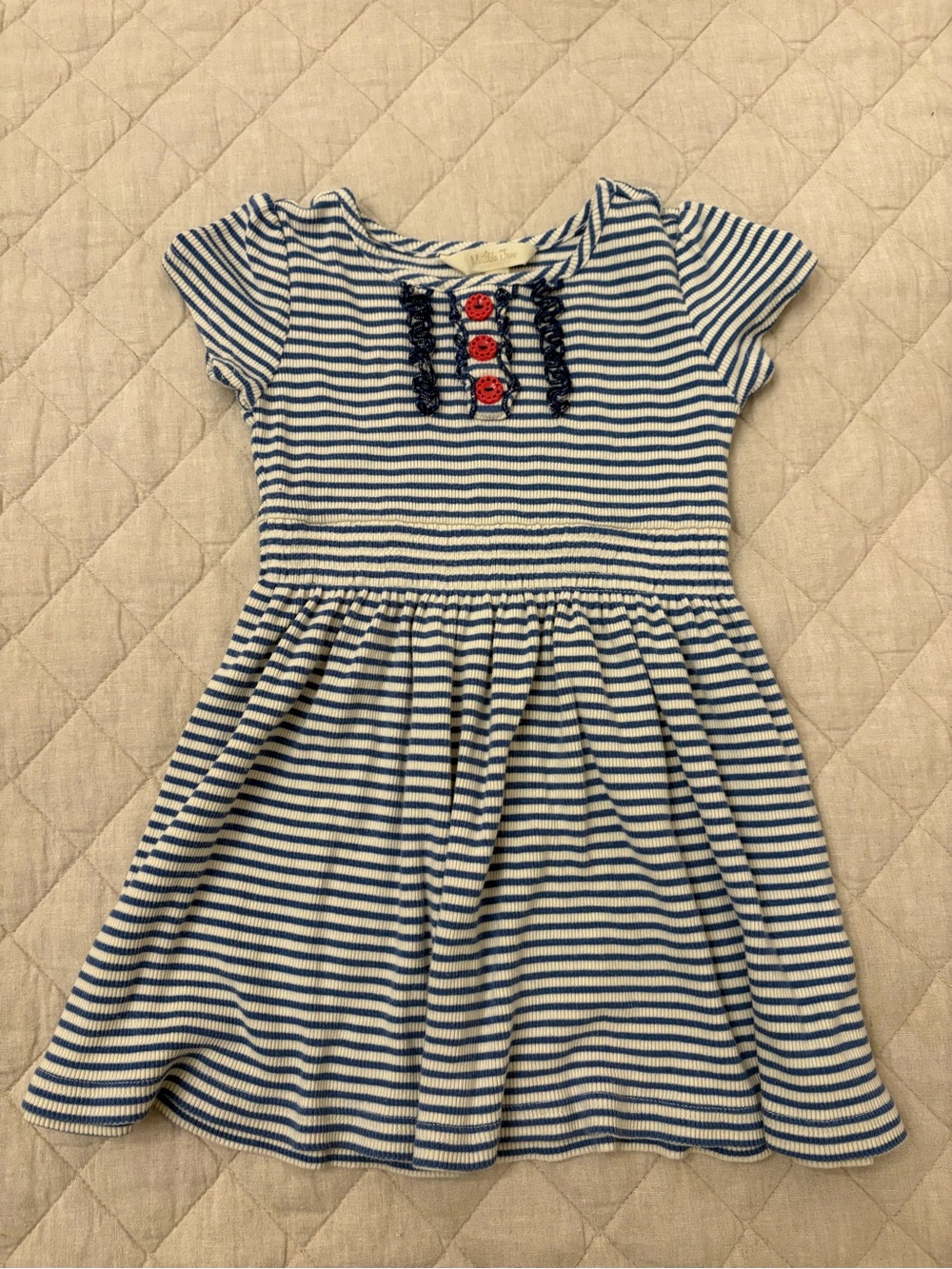Matilda Jane Navy & White Striped Dress with Red Button Accents